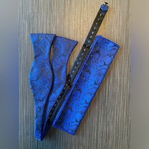 Royal Blue Jacquard Paisley Bow Tie Set